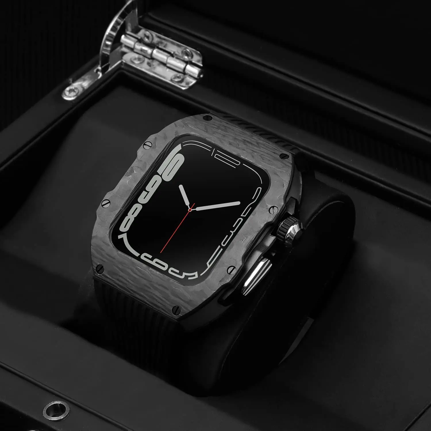 Luxury Modification Kit for Apple Watch Ultra 49mm Fluorine Rubber Strap Carbon fiber Case for Iwatch 8 7 6 5 4 se 45mm 44mm