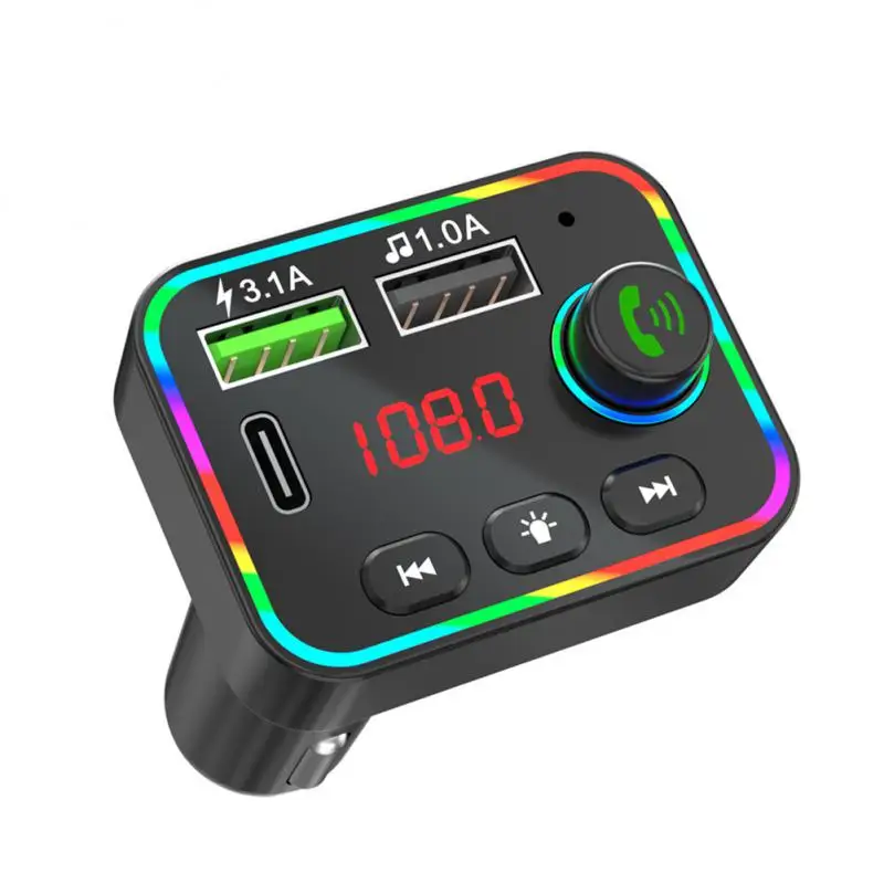 

2023 Ambient Light Bluetooth 5.0 FM Transmitter Car MP3 Player Wireless Handsfree Audio Receiver USB Fast Charge TF U Disk Play