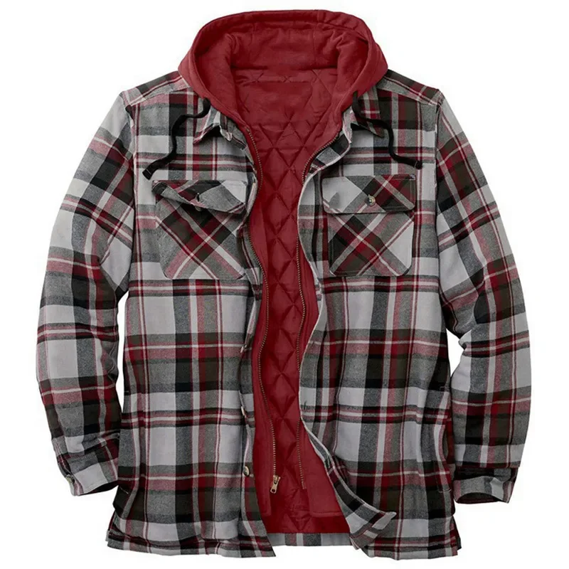 

2022 New Hooded Winter Warm Pockets Parkas Male Zipper Thicken Fashion Cotton Grid Jackets Men High Quality Long Sleeves Clothes
