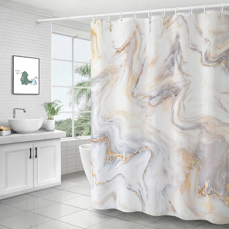 

Art Marble Print Shower Curtain Waterproof Mildew Proof Bathroom Curtains Modern Thicken Toilet Partition Curtains With Hooks