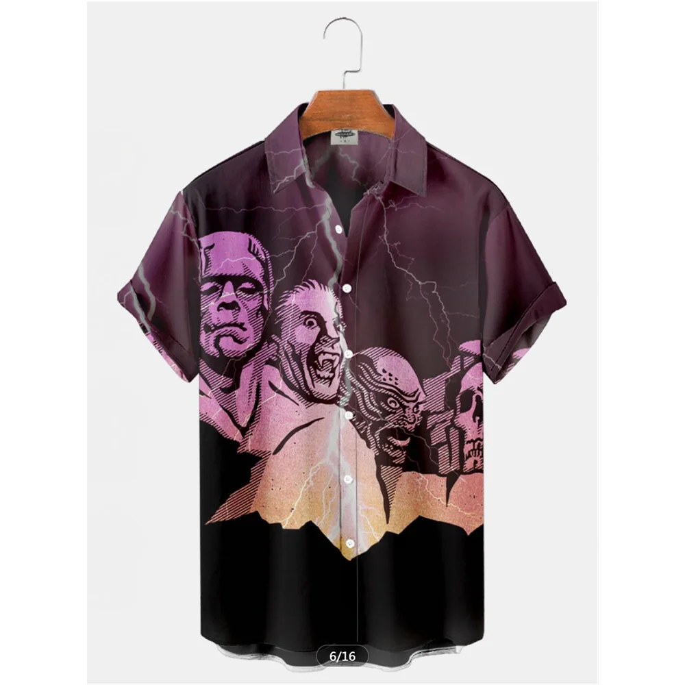 2023 Movie Character Horror Vintage Shirt For Men Men's Summer Streetwear Top Retro Men's Hawaiian Shirt 3d Printed Men's Shirts