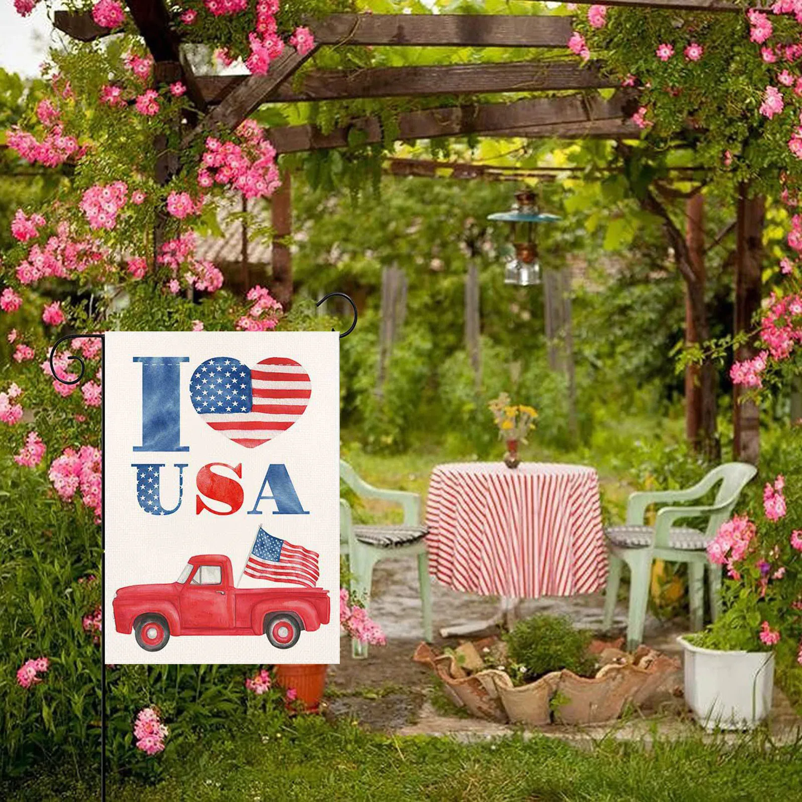 

Patriotic One Nation Under Welcome Garden Flag Inch Double Sided Independence Day Memorial Day American Veteran Soldier Yard