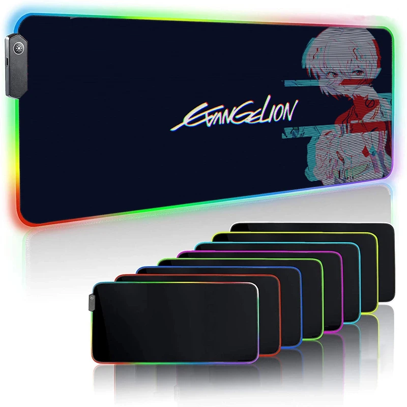 

Большой игровой коврик для мыши с аниме-рисунком Евангелиона RGB, игровой светодиодный компьютерный коврик для мыши с подсветкой, коврик для ...