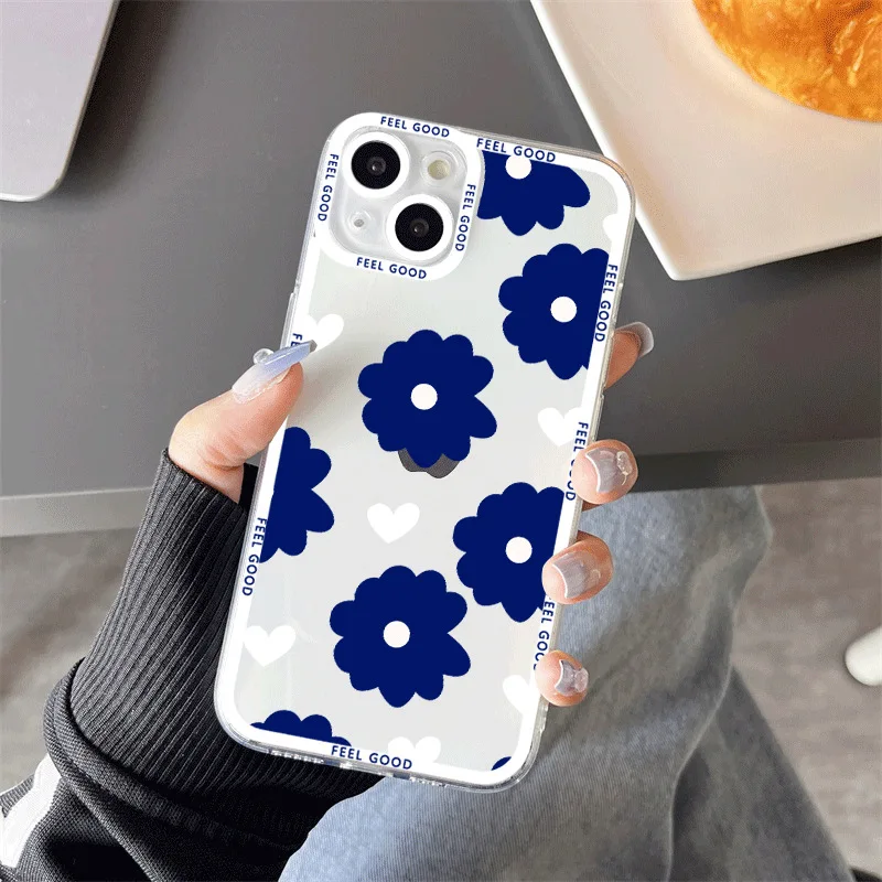 

TFINE Blue Flower iPhone12 suitable for iPhone 13pro Phone Case 11 Female 14pro Drop-Resistant XR Pupil Transparent Case beauty