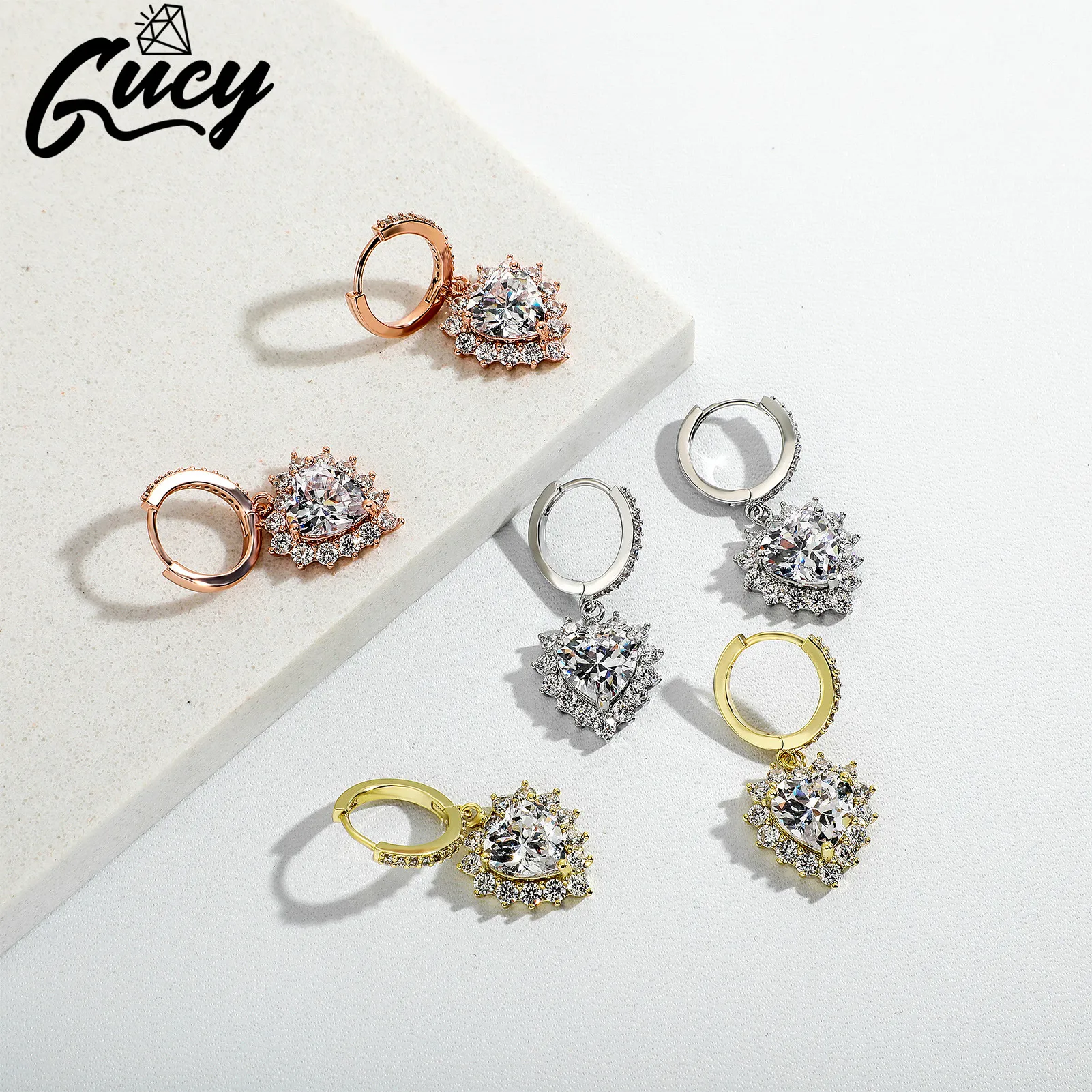 

GUCY Luxury Female Stud Earrings Fashion Gold Silver Color Heart Earrings For Women Vintage Wedding Jewelry