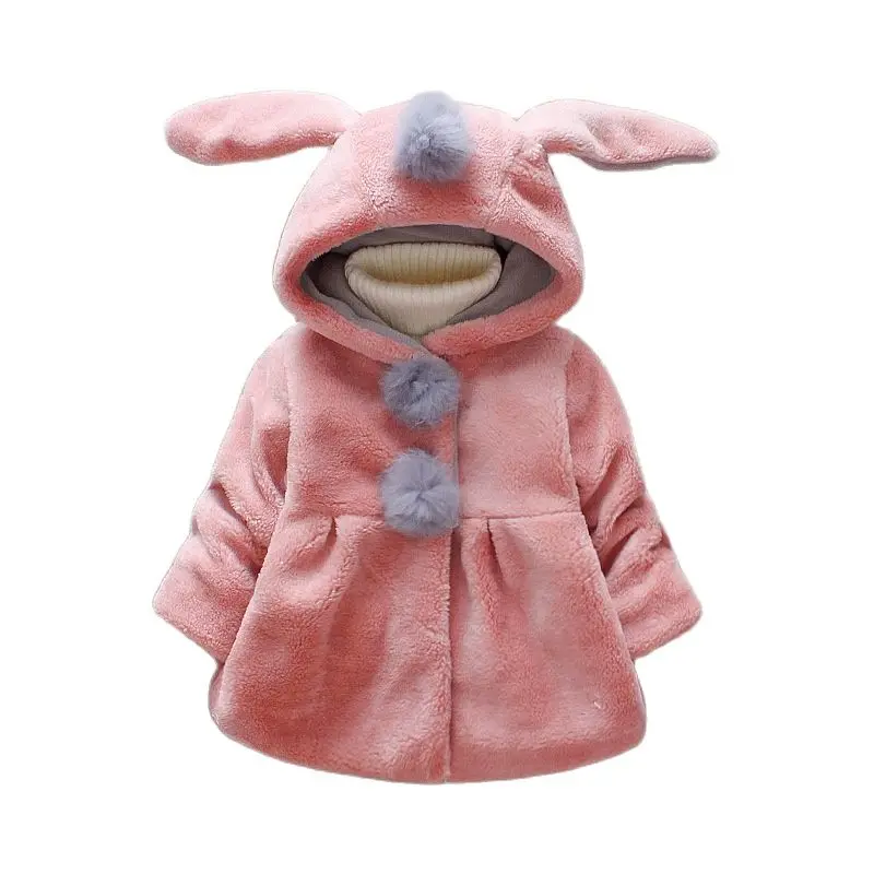 

Одежда для маленьких девочек милое плюшевое пальто с кроликом для девочек куртки для девочек с капюшоном и заячьими ушками осенне-зимняя плотная теплая детская куртка