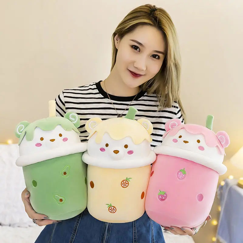 

25/30/40cm Boba Milk Tea Plushie Toy Soft Stuffed Apple Pink Strawberry Taste Milk Tea Hug Pillow Balls Bubo Kawaii Girl Toy New