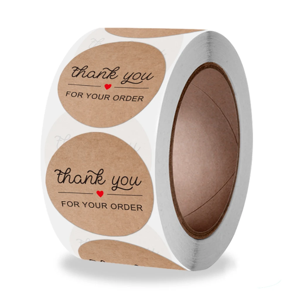 

100-500pcs Kraft Paper Thank You Stickers With Red Heart Handmade Labels Sticker for Business Envelope Sealing Stationery
