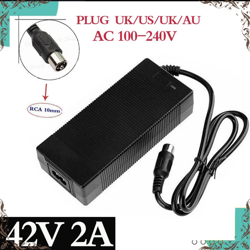 

36v Charger Rca 10mm Plug Lotus Connector Output 42v 2a Electric Bike Powerboard Lithium Battery Charge Scooter