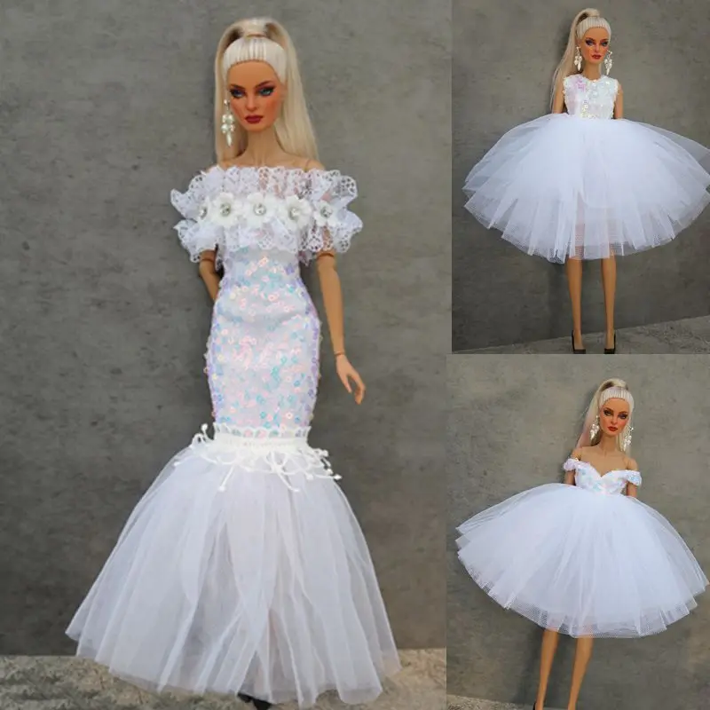 

1/6 BJD Doll Clothes for Barbie Doll Dress White Sequin Evening Dresses Princess Outfits Party Gown 11.5" Dolls Accessories Toys