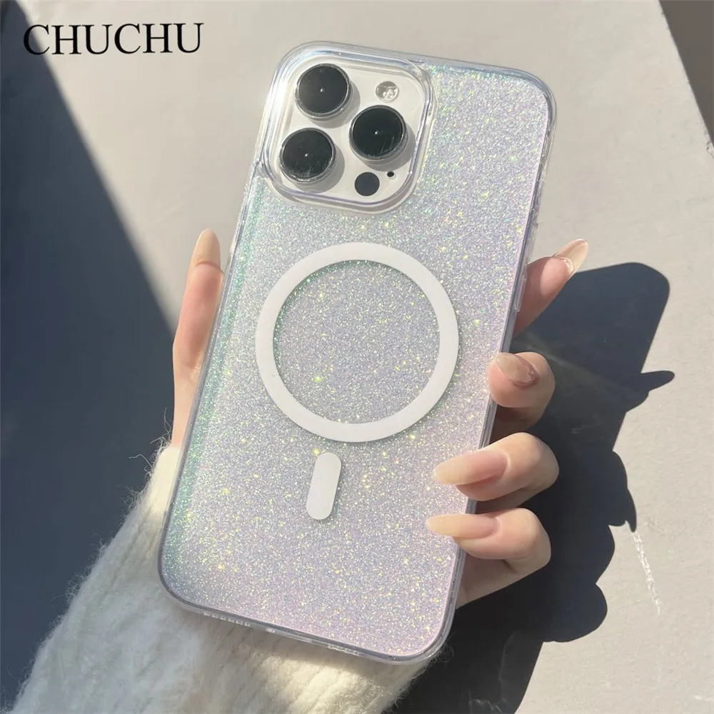 

Luxury Armor Shockproof Glitter Clear Magsafe Magnetic Wireless Charging Hard Case For iPhone 14 Pro Max 13 12 11 Soft Cover