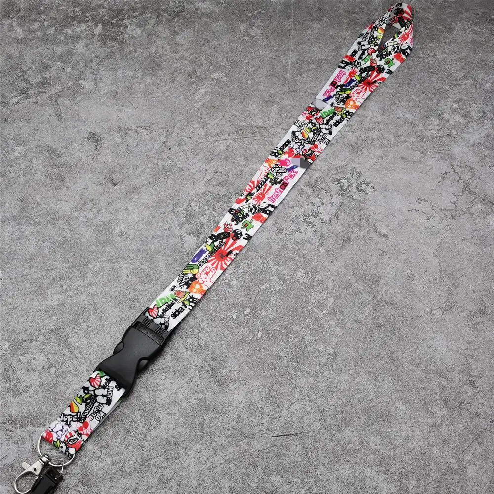 

JDM Graffiti Refitting Style A white Lanyard Cellphone Car Keychain Employee's Card Holder Mobile Neck Strap With Quick Release