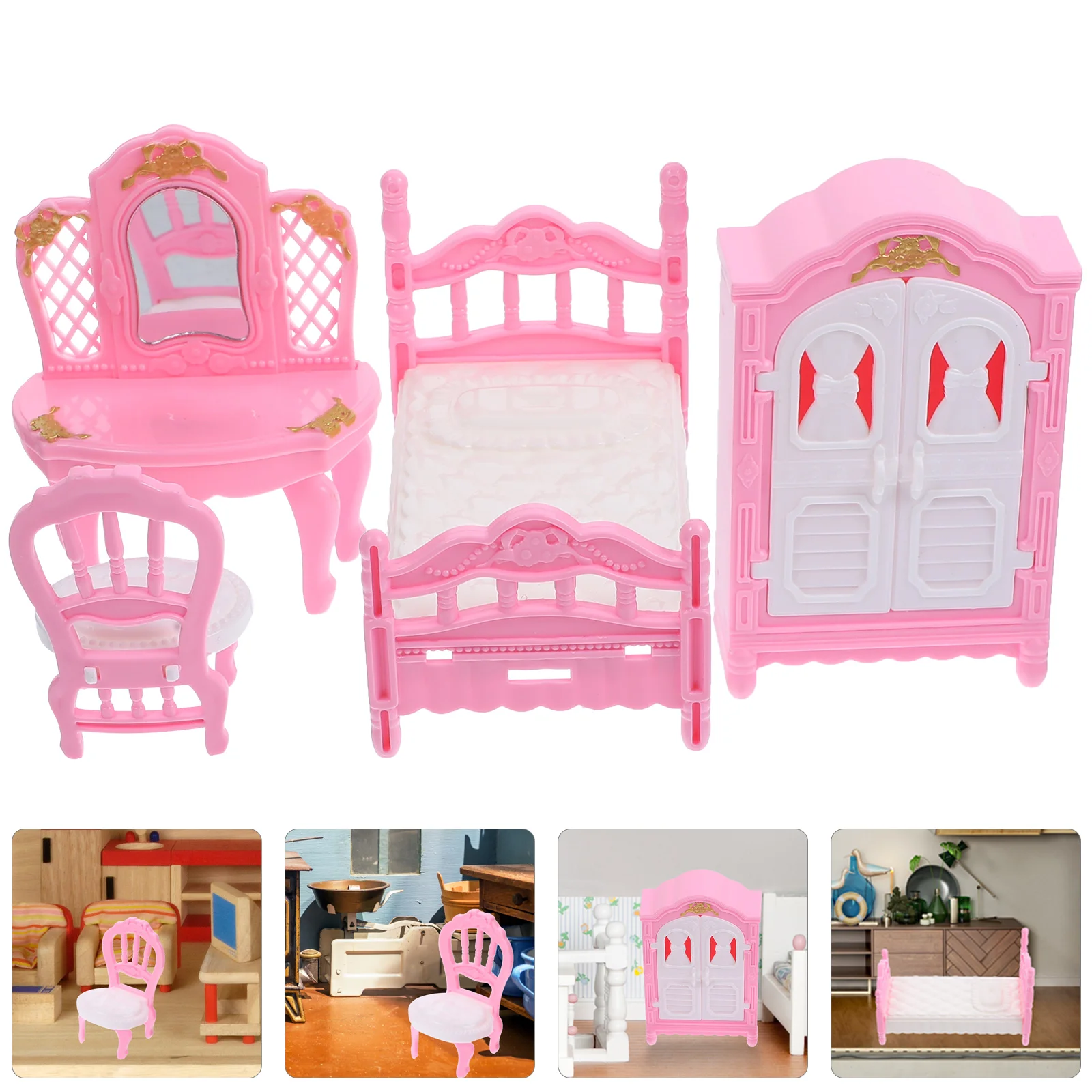 

Mini Furniture Decor Micro Landscape Model Small Wardrobe Chair Plastic Miniature Bedroom Prop Table