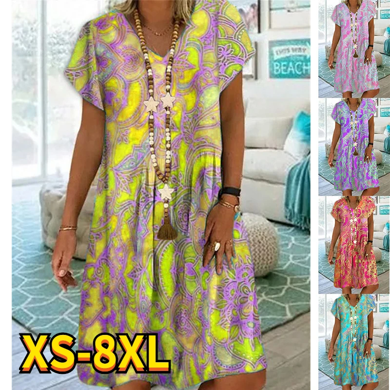 

Женское платье до колен с абстрактным принтом и V-образным вырезом