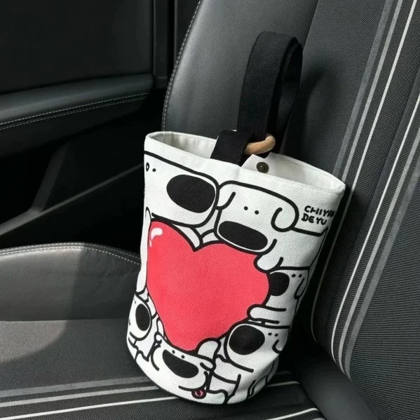 Kawai Cartoon Handheld Bucket Bags, Canvas  Cute Animal Portable Cosmetics Bags, Daily Commute Diaper Bottle Kids Snacks Bag