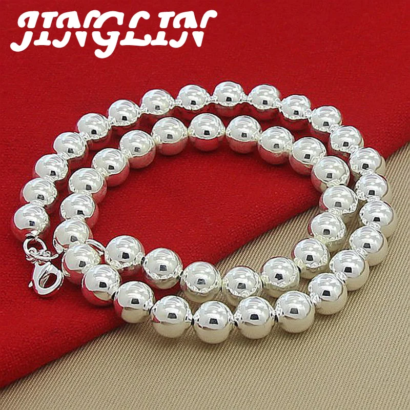 

JINGLIN High Quality 925 Silver Jewelry Neklace 6mm 8mm Round Bead Necklaces Luxury Jewelry For Women Gift