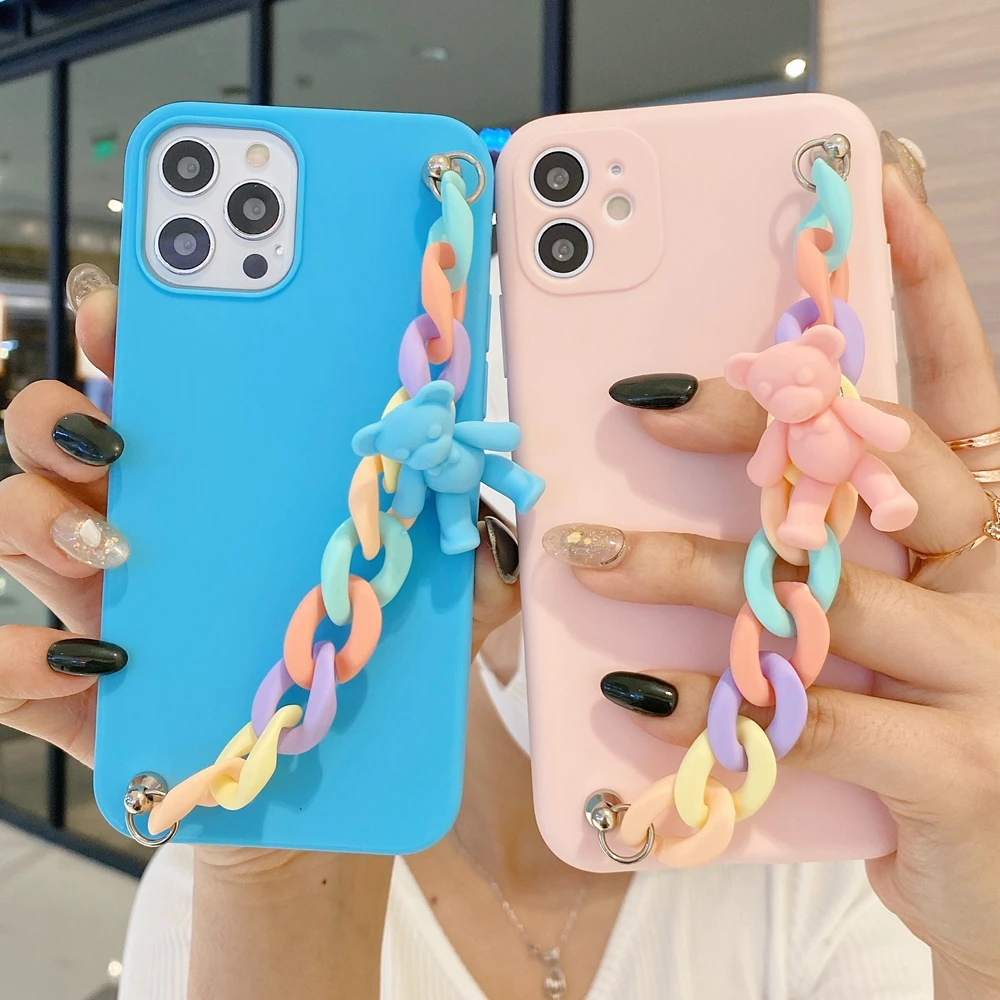 etui na poco f3 x3 case for funda xiaomi poco x3 nfc m3 c3 x2 f2 pro case 3d bear bracelet wristband silicone cover capa women free global shipping