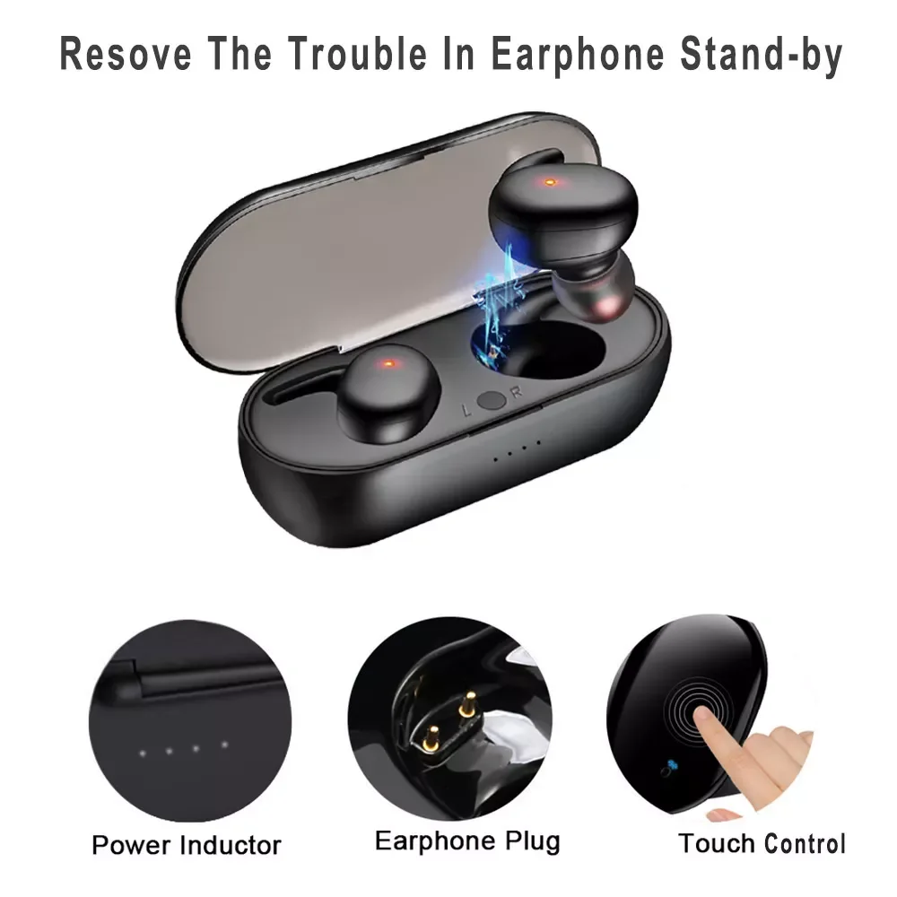 

Bluetooth Earphones Wireless Headphones Touch Control Sports Earbuds Microphone Works On All Smartphones Music Headset