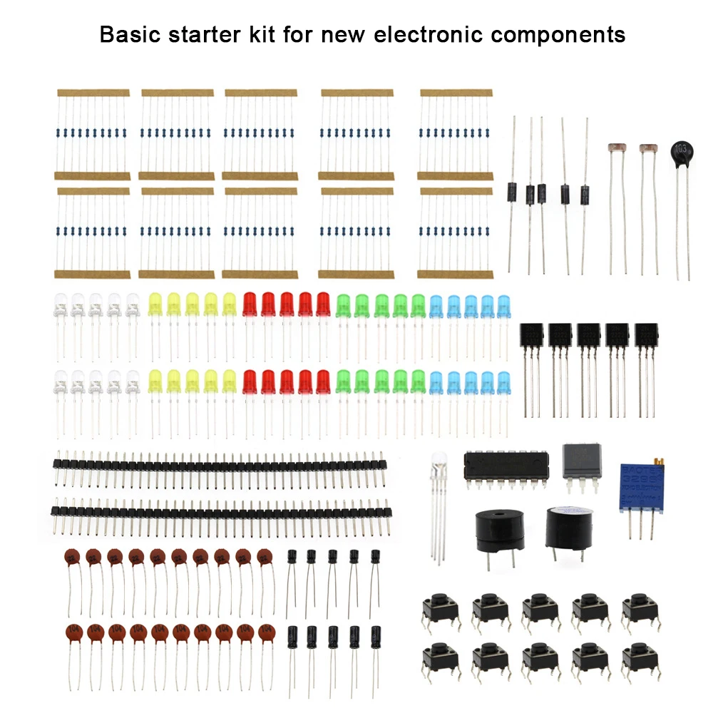 

Gaqqee DIY 830 Hole LED Electronics Basic Starter Kit Capacitor, Resistor,Breadboard,Jumper wires,Resistors,Buzzer for Arduino