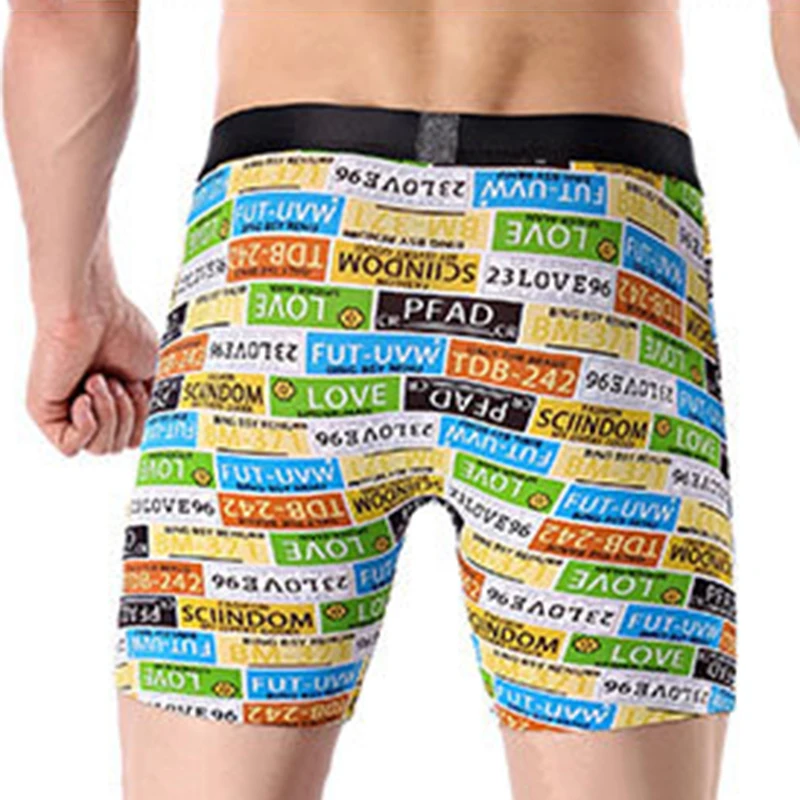 Men's Sports Lengthening Ice Silk Soft Printing Long Boxer Briefs Running Plus Size Men's Boxer Shorts Sports Fitness Underwear