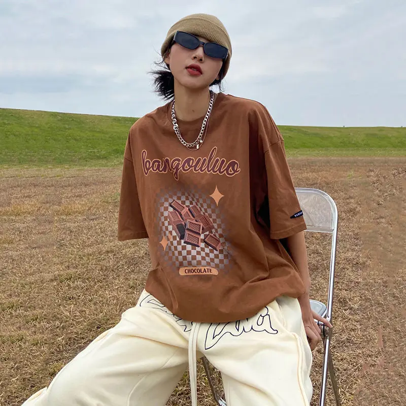 

MINGLIUSILI Vintage Cotton T Shirt Women Summer 2022 Fashion Streetwear Tee Shirt Femme Short Sleeve Oversize Casual Tops