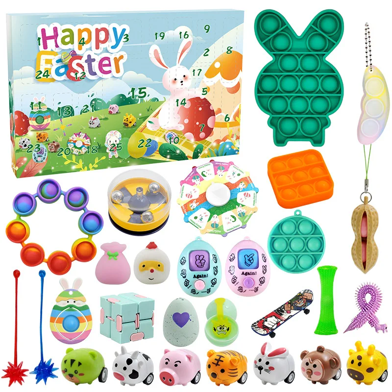 

Advent Calendar Easter Toy for Children Kids Pop Its Countdown Calendar 24 Days Fidget Toys Box Push Bubbles Toy Pack Gifts