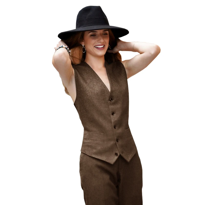 Женский брючный костюм жилет и брюки с V-образным вырезом на 4 пуговицах деловая