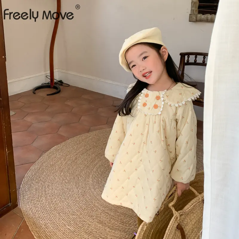 

Freely Move 2023 Spring Autumn Warm Dress Children's Clothes Cotton Baby Girls Dress Fashion Casual Kids Dresses for Girls