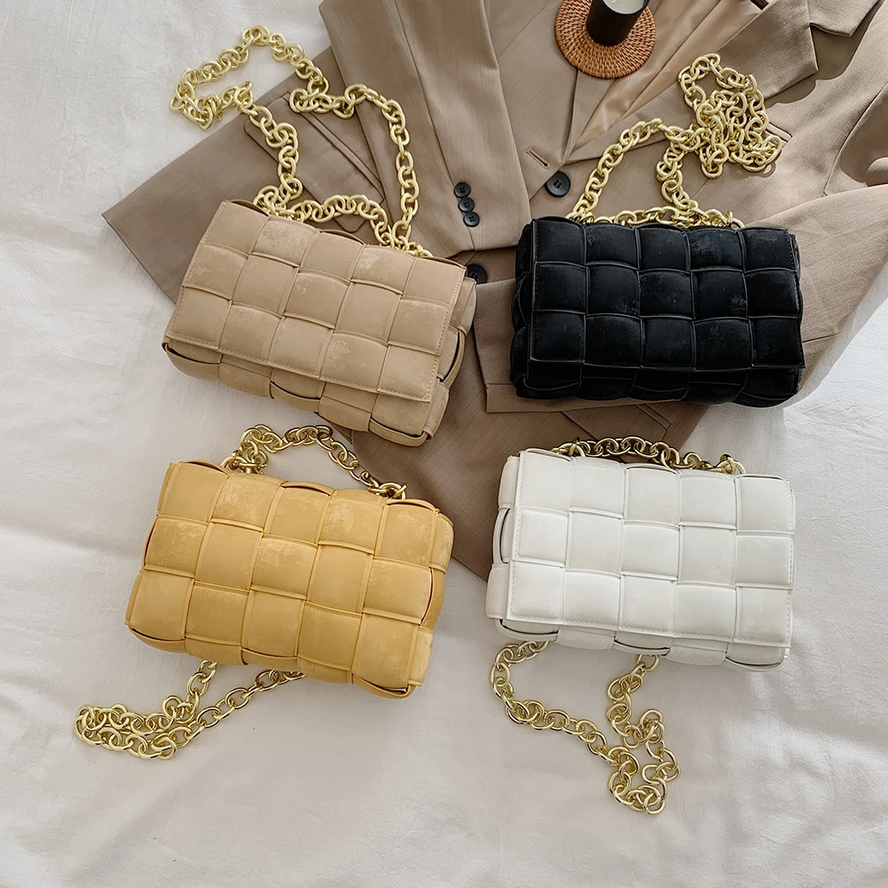 

Bags for Women Lattice Pattern Woven Shoulder Messenger Bag Lady Exquisite Metal Chain Square Luxury Brand Designer Handbags