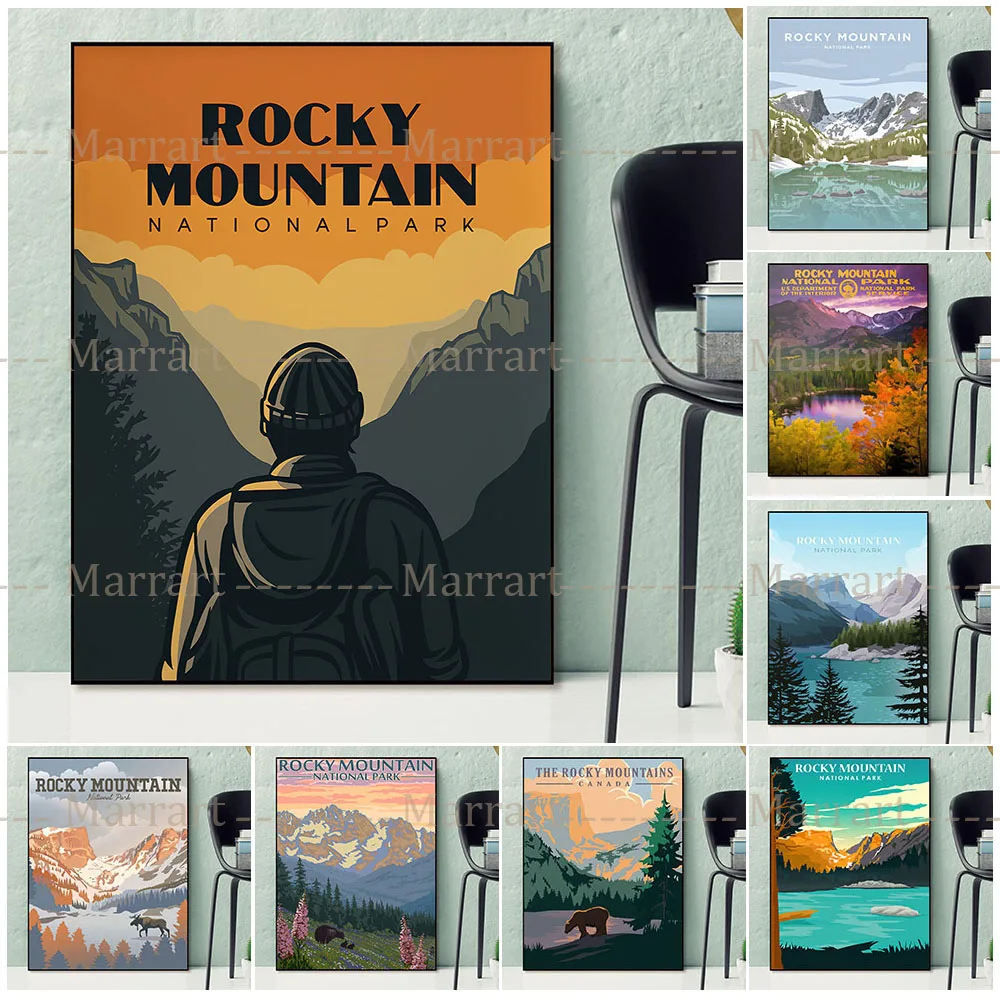 

Rocky Mountain National Park Art Poster Prints Dream Lake And Moose Vintage Wall Art Minimalist Art Colorado Travel Home Decor