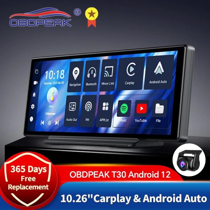 T30 10.26 AI Screen Dash Cam Android 12 System Carplay Android AUTO 5G WIFI GPS Navigation Rearview Mirror Camera Video Recorder