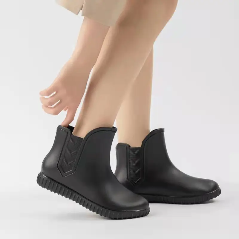 Women's Rainshoes Velvet Low-Top Short Rain Boots Kitchen Non-Slip Water Shoes Waterproof Rubber Shoes Women's Wading Shoe Cover