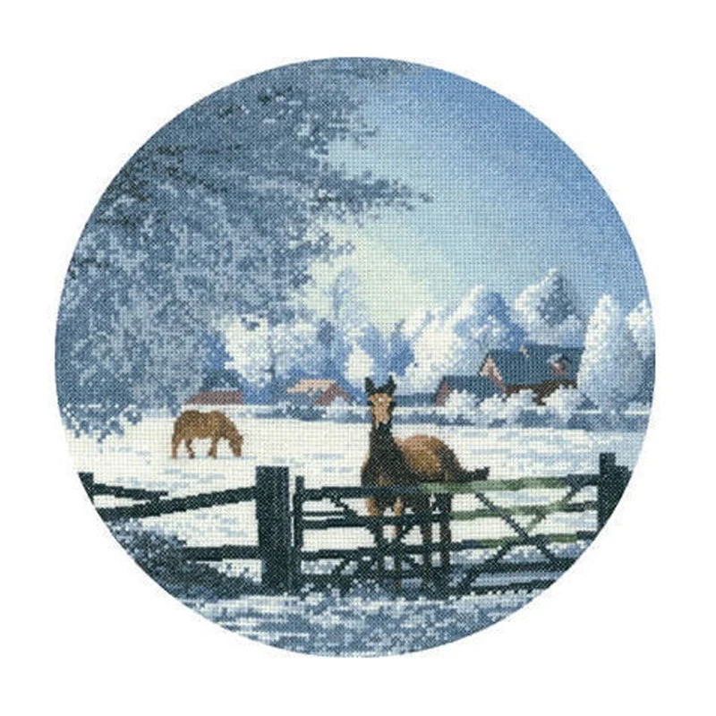 

Amishop Gold Collection Counted Cross Stitch Kit Hard Frost Snow Winter Morning Farm Deer