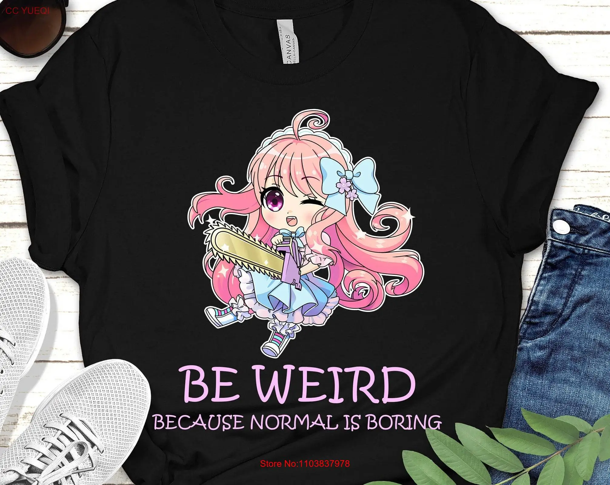 Футболка BE WEIRD Chainsaw Girl аниме-арт стиль Харадзюку готический гранж эмо-любитель