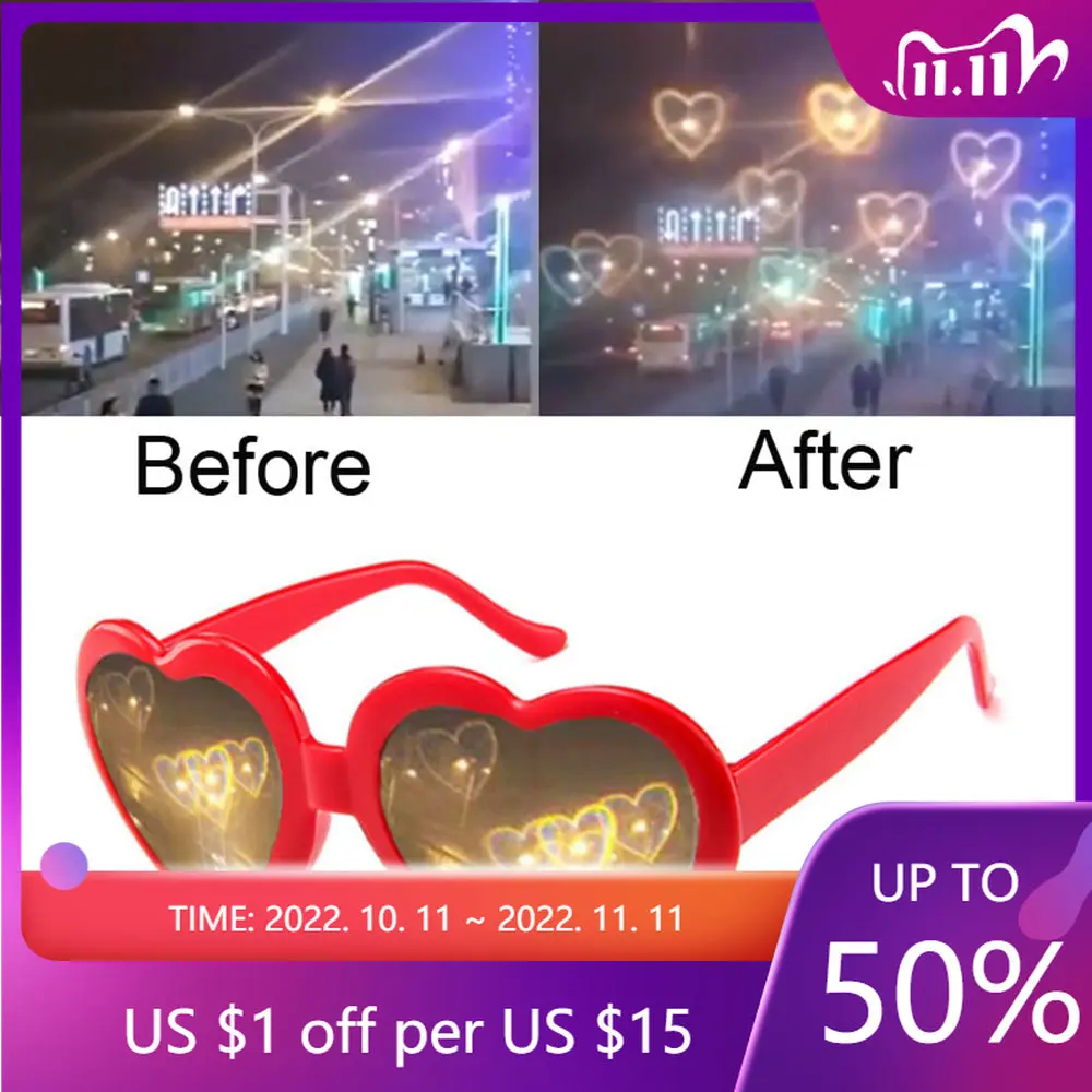 

2pcs Gags Love Glasses Special Effect Rectangle Shaped Glasses Watch The Lights Change To Heart Shape Night Colorful Party Gift