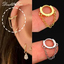 Stainless Steel 6mm Hanging Segment Clicker Hoop Earrings With Chain 1PC Ear Piercing Ring Cartilage Helix Lobe Earring Jewelry