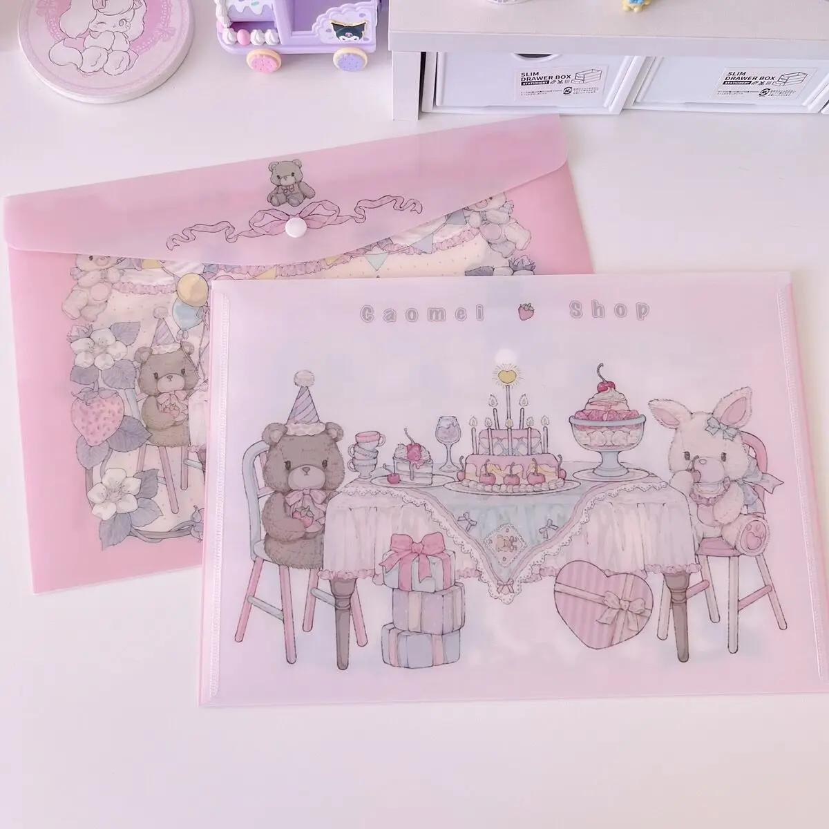 

Super cute fashion rabbit rabbit small bear file bag business office folder children's student stationery bag 1pcs