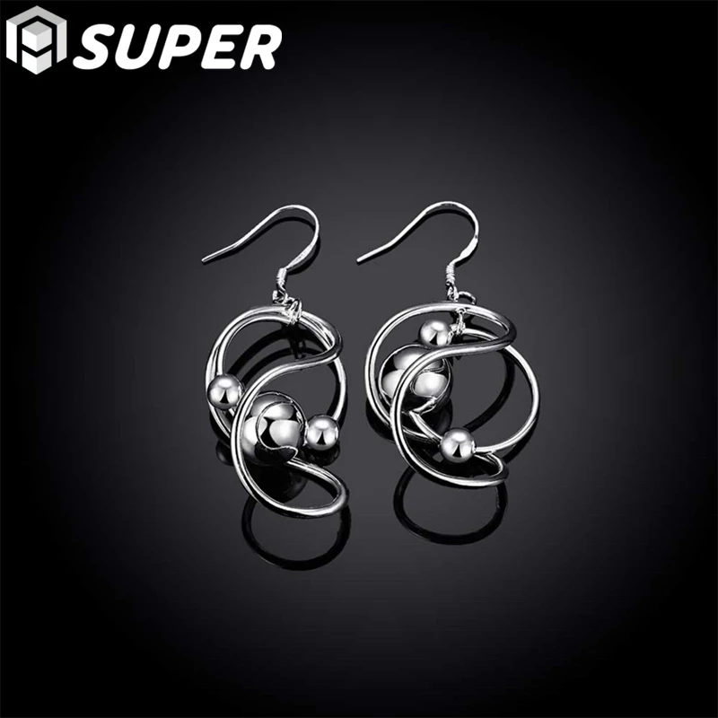 

925 Sterling Silver Geometric Smooth Beads Earring Woman Party Fashion Jewelry