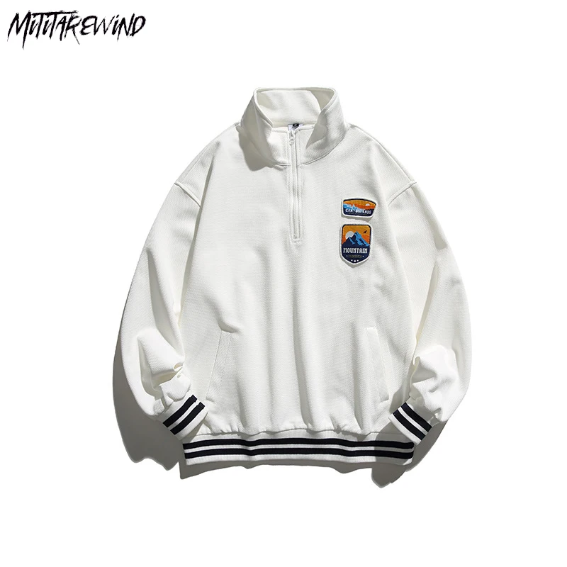 

Японские Свободные свитшоты с графическим рисунком, парные свободные свитшоты с воротником-стойкой, с длинным рукавом и карманами, топы с рисунком Универсальный с молнией