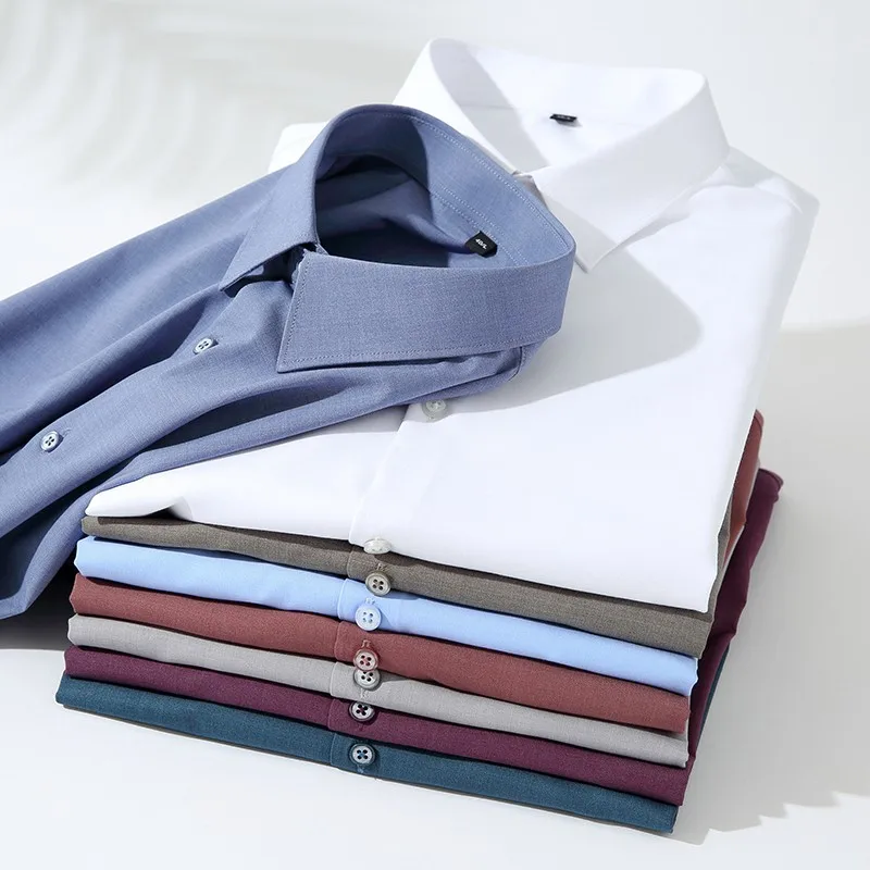 2022 Longsleeve Shirt For Men White Shirt Slim Fit Shirt Men Clothing Tren Non-Iron Professional Microfiber Casual Pure Color
