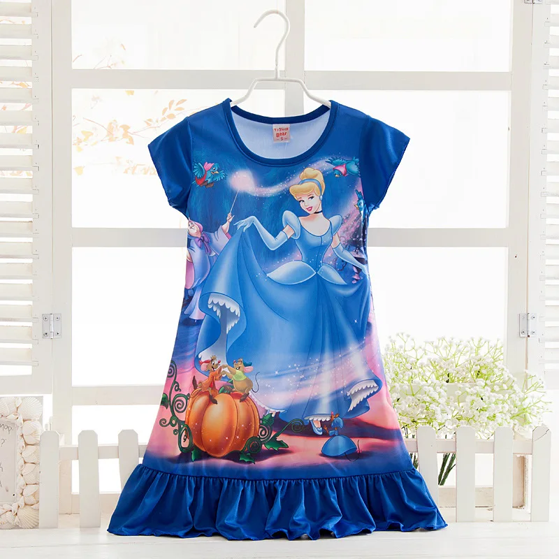 

Disney children cartoon Frozen Elsa home clothing summer girl sleepwear robe princess nightgowns cotton pajama lovely dress
