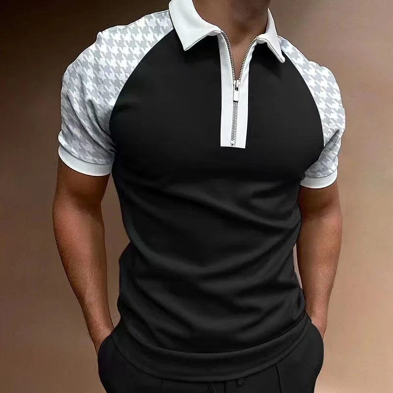 

New Men Polo Shirts Summer High Quality Casual Fashion Short Sleeve Striped Zipper Lapel Polo S-3XL