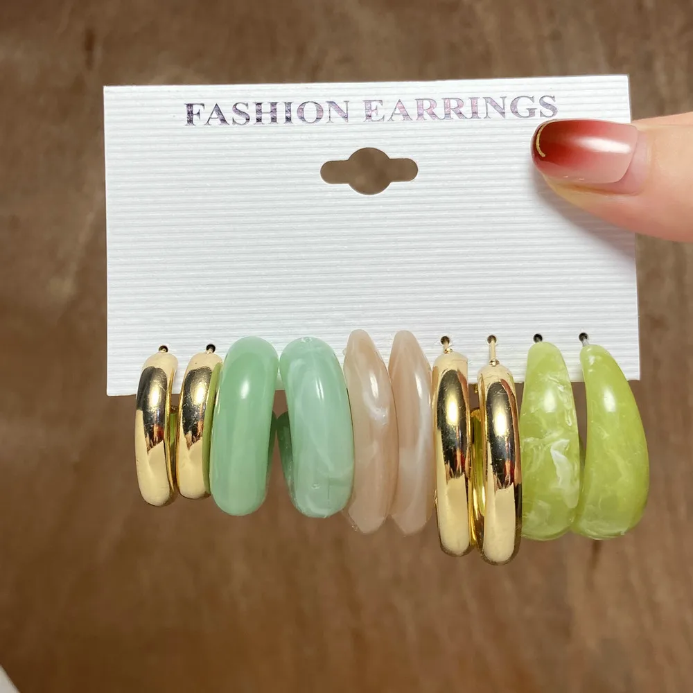 

Bohemian Colorful Acrylic Drop Earrings Set For Women Korean Gold Metal Resin Hoop Earrings Trend Set of Earrings Party Jewelry