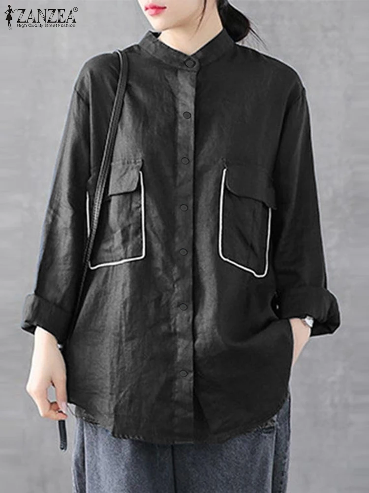 

ZANZEA Women Patchwork Blouse Shirt Oversize Lady Lapel Blusa Chemise 2022 Vintage Retro OL Casual Loose Long Sleeve Top Tunic