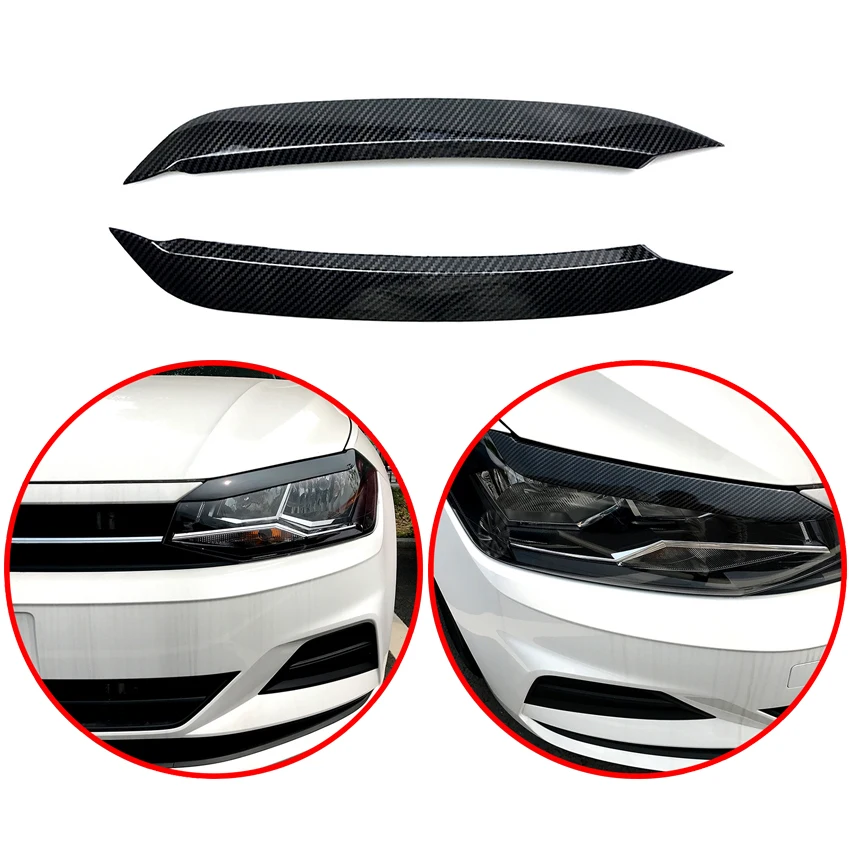 

Car Headlight Lamp Eyebrow Eyelid Lip 2Pcs For VW Polo 2019 2020 Molding Trim Cover Glossy Black Or Carbon Fiber Look Body Kit