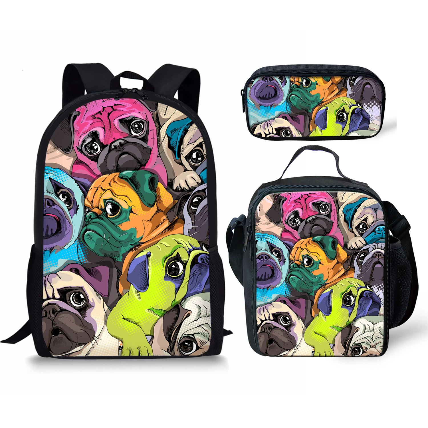 Bulldog Printing Pattern School Backpacks & Pencil Bag & Lunch Bag Personalized Kids Daypack New Design Rucksack for Teenager
