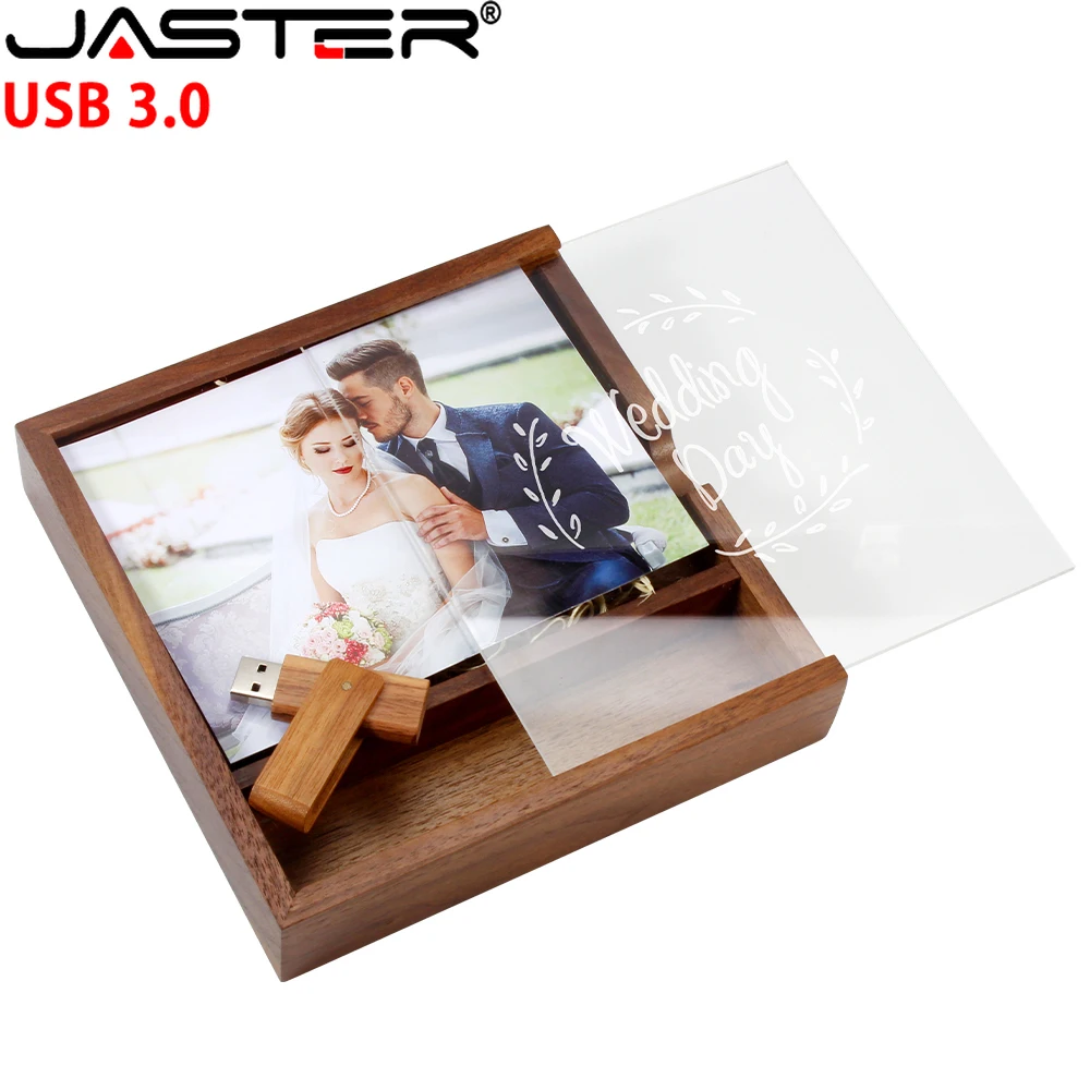 JASTER Album Wooden Box USB 3.0 Flash Drives 128GB Creative Photography Wedding Gift Pen Drive 64GB Laser Engraving Memory Stick
