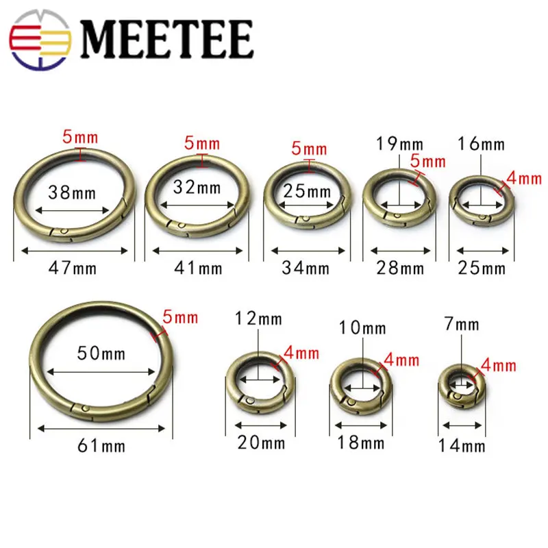 Фото Meetee 10 шт. 7-50 мм Металлические Пружинные уплотнительные кольца пряжка открывающийся кольцо для ключей крючок для самостоятельного изготовл... №3