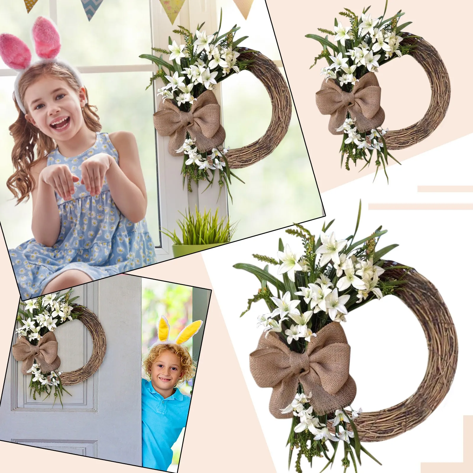 

Simulation Bow Easter Wreath Memorial Hanging Wreath Door Decorations Wreath Valentines Day Heart Wreath