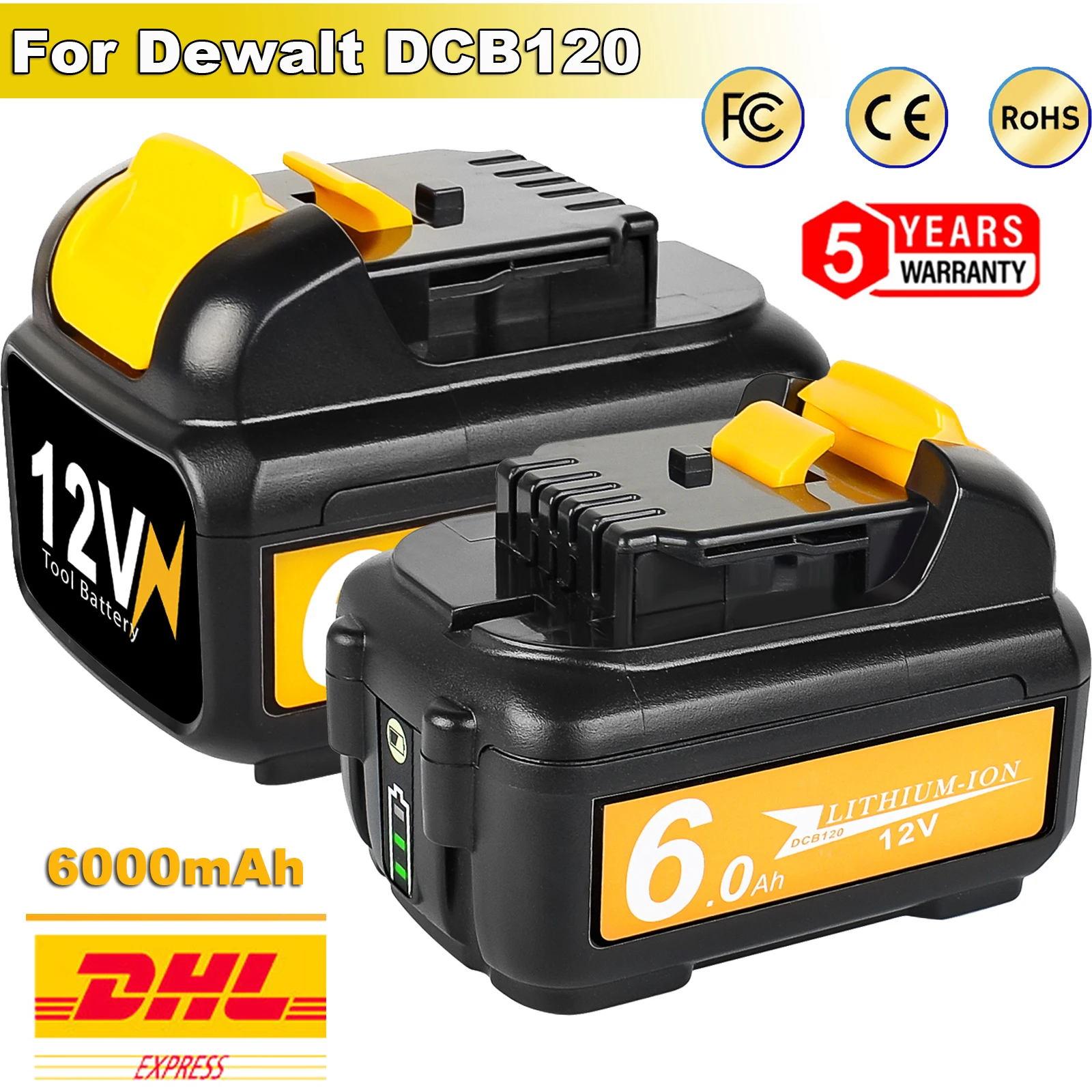 

For Dewalt Battery 12V 6000mAh Rechargeable Battery DCB120 DCB127 DCB121 DCB119 DCR020-GB DCF815D2 Power Tool Battery For Dewalt